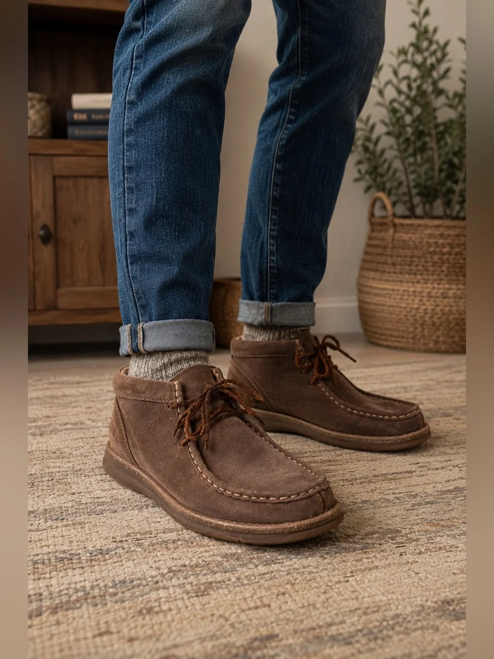Børn Men’s Brown Suede Moc Toe Chukka Shoes Size 13 EU 46